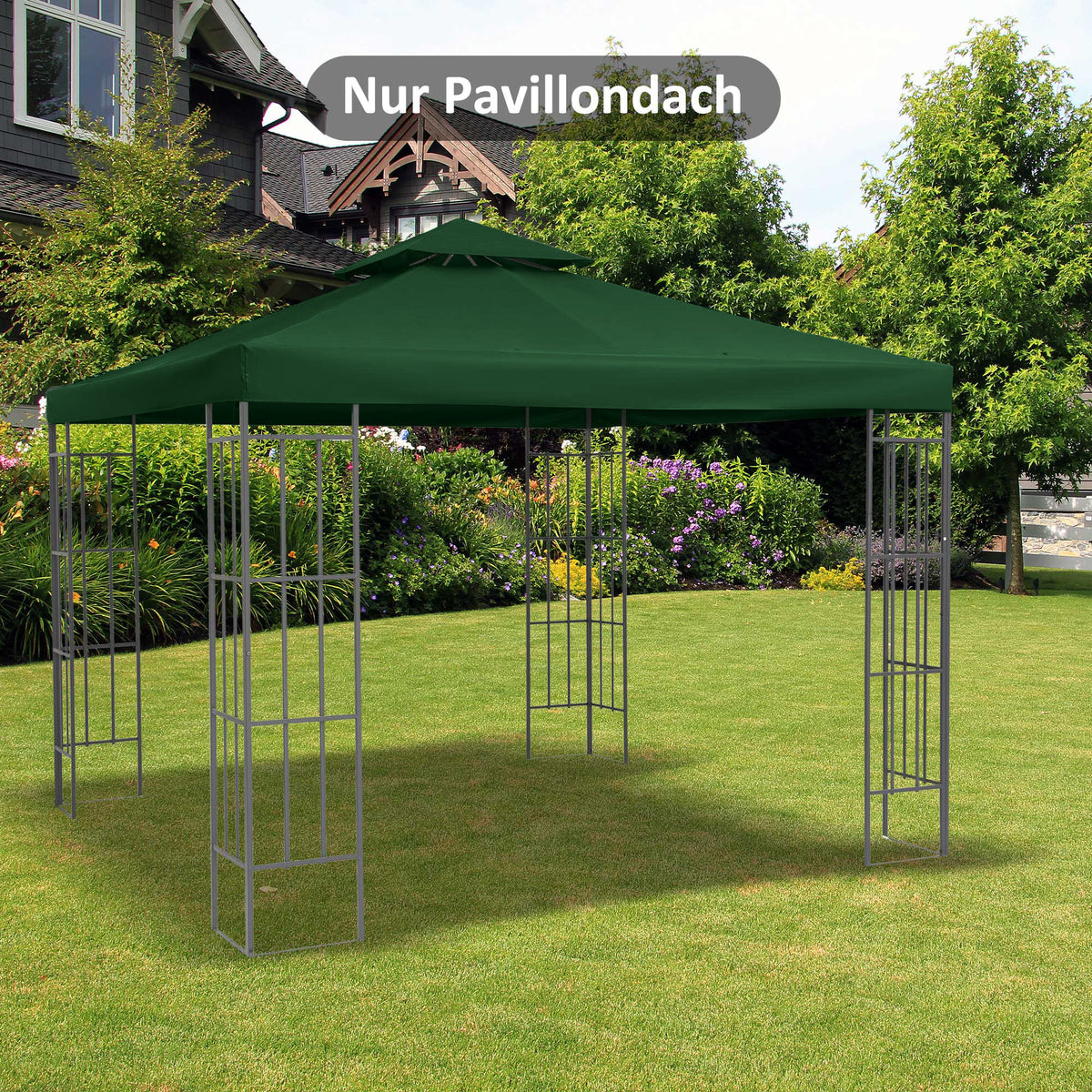 Outsunny Ersatzdach für Pavillon 3x3m wasserabweisend Pavillondach für Metallpavillon Pavillon Ersatzdach Gartenpavillon Partyzelt Gartenzelt Polyester Dunkelgrün