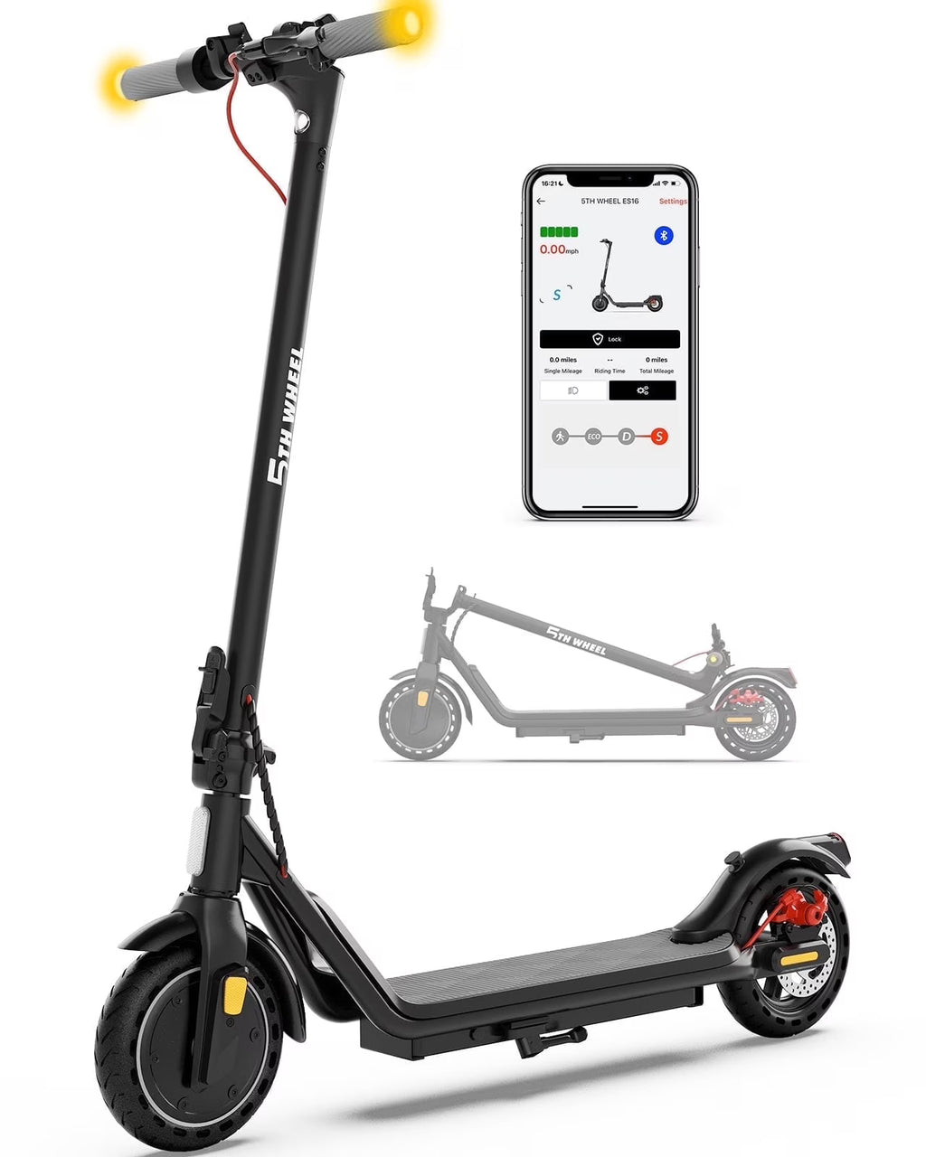 5TH WHEEL W16S 300W Electric Scooter with Turn Signal, 8.5" Solid Tires, 18mph & 12miles Range, Folding Commuting E - Scooter for Adults with APP Control