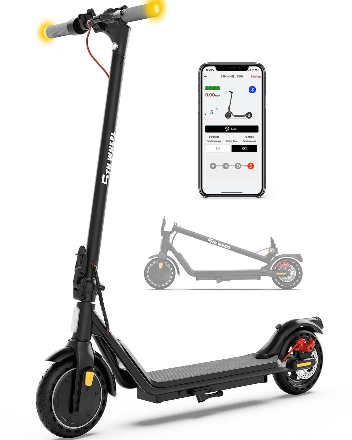5TH WHEEL W16S 300W Electric Scooter with Turn Signal, 8.5" Solid Tires, 18mph & 12miles Range, Folding Commuting E - Scooter for Adults with APP Control