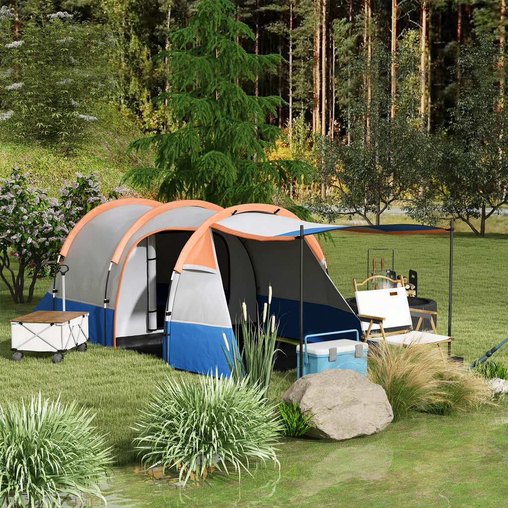 Outsunny Campingzelt, für 3 Personen, Laternenhaken, drei Eingänge, wasserdicht, Orange