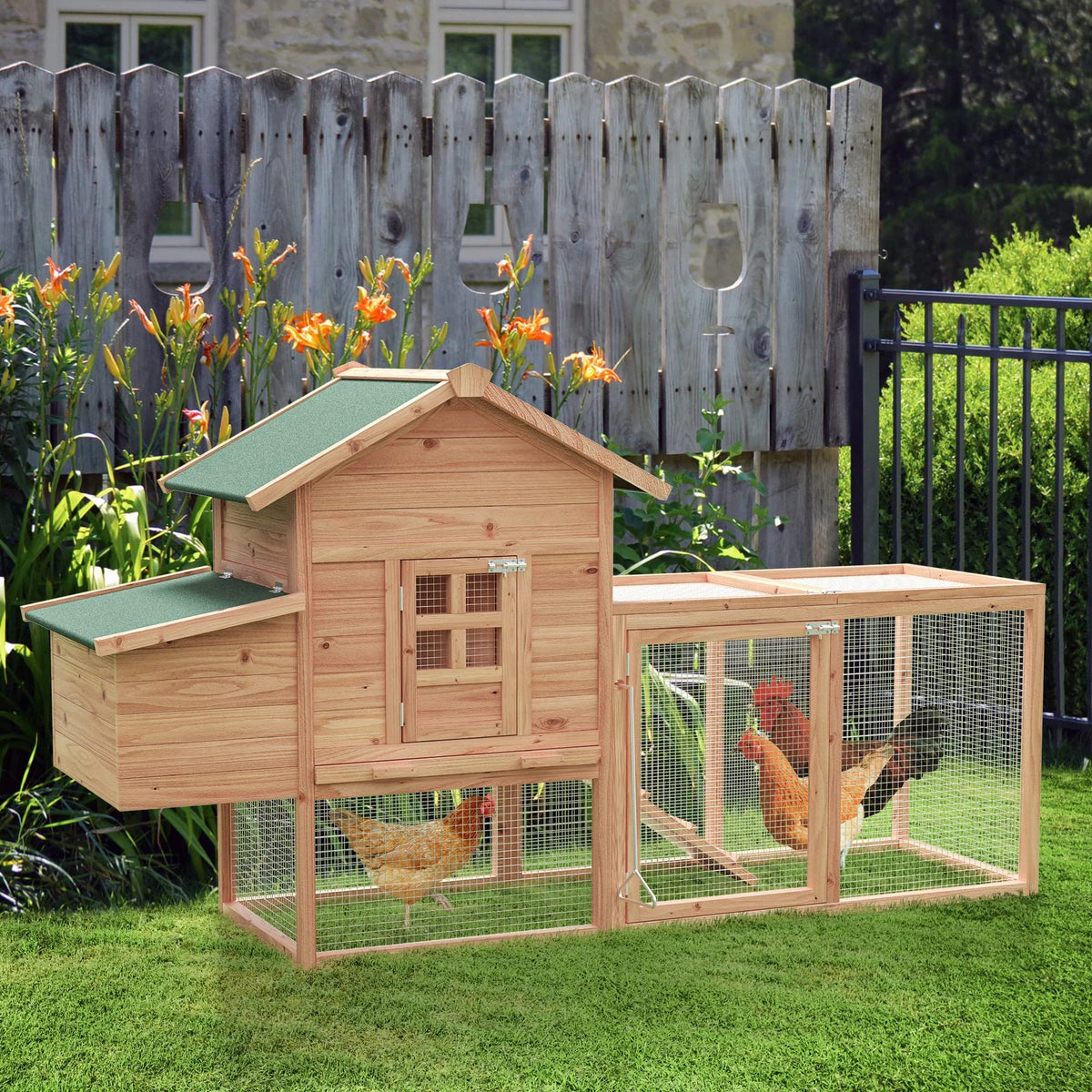 Gaildon Large Removable Chicken Coop for 4 - 5 Chickens, with 2 Story Poultry Cage, Nesting Box, Pull Out Trays, Brown