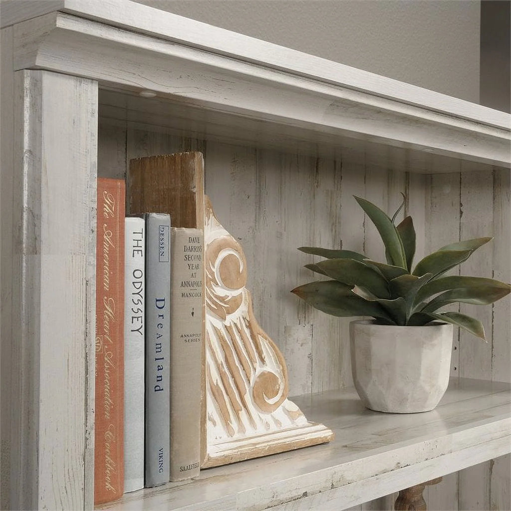 Pemberly Row Contemporary 5 - Shelf Tall Wood Bookcase in White Plank
