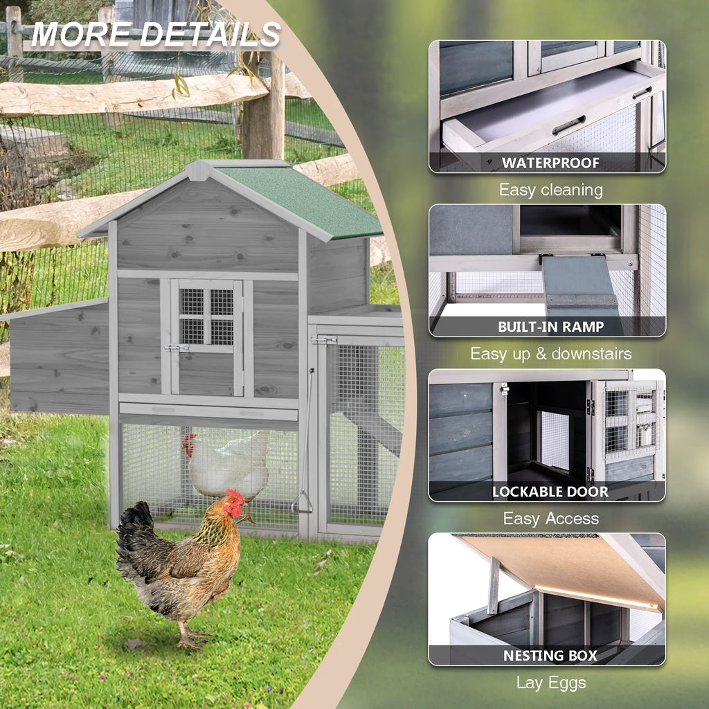 Gaildon Large Removable Chicken Coop for 4 - 5 Chickens, with 2 Story Poultry Cage, Nesting Box, Pull Out Trays, Brown