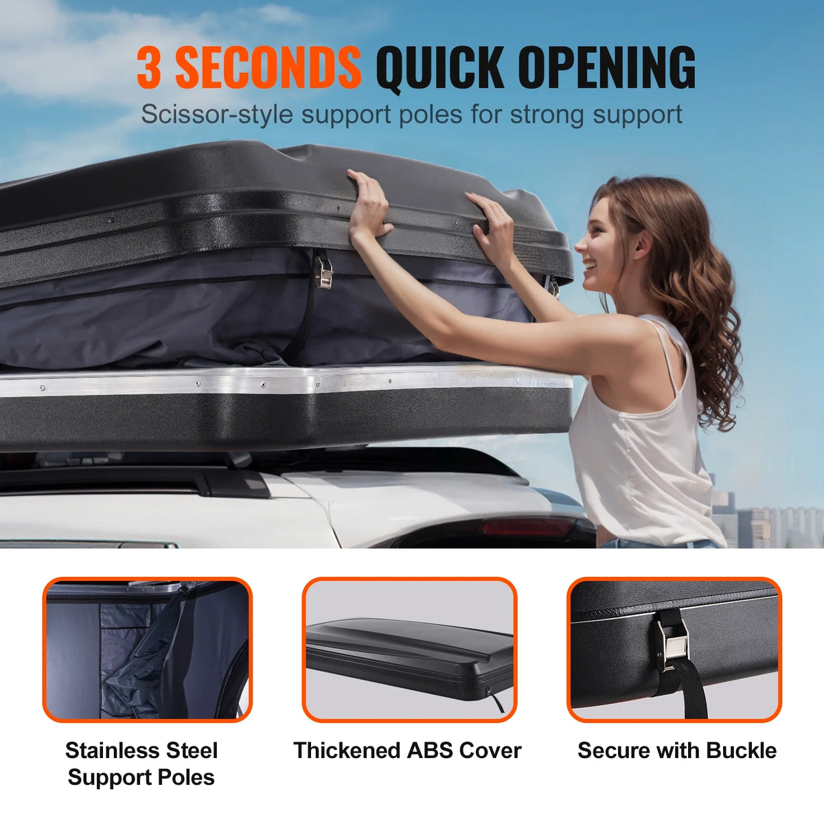 KFFKFF Hard Shell Rooftop Tent, Naturnest Model for 2 - 3 People, Includes Thick Mattress and Telescopic Ladder, Waterproof and Windproof, Suitable for Jeep, SUV, Van, and Pickup Trucks