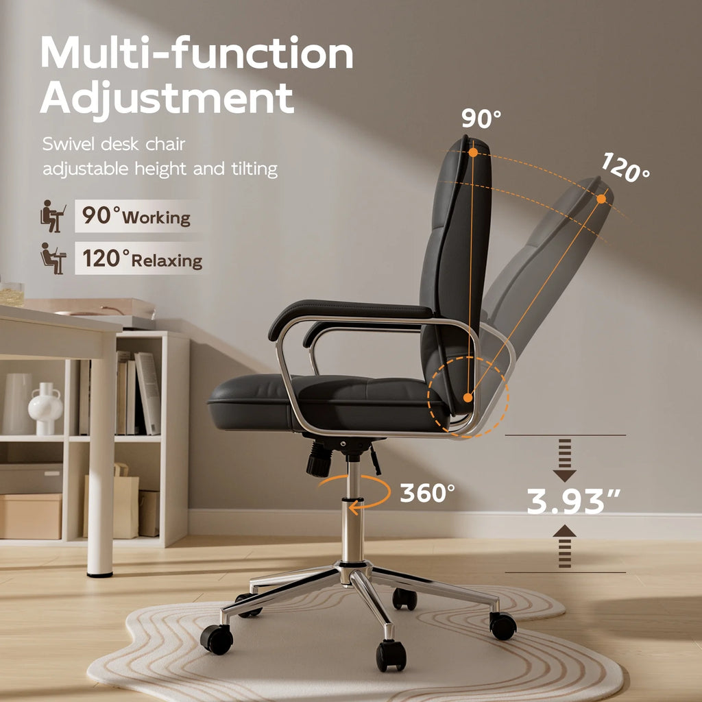 Solfway White Office Chair, Swivel Leather Computer Desk Chair with Wheels and Padded Arms, Executive Office Chair for Adults