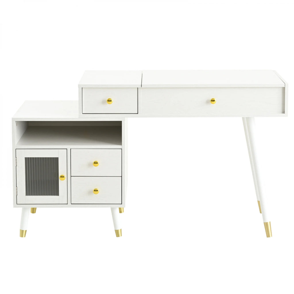 3 - in - 1 Vanity Desk with Lighted Flip - Top Mirror & Adjustable Cabinet, Makeup Dressing Table with Stool, Dresser with Drawers for Bedroom, White