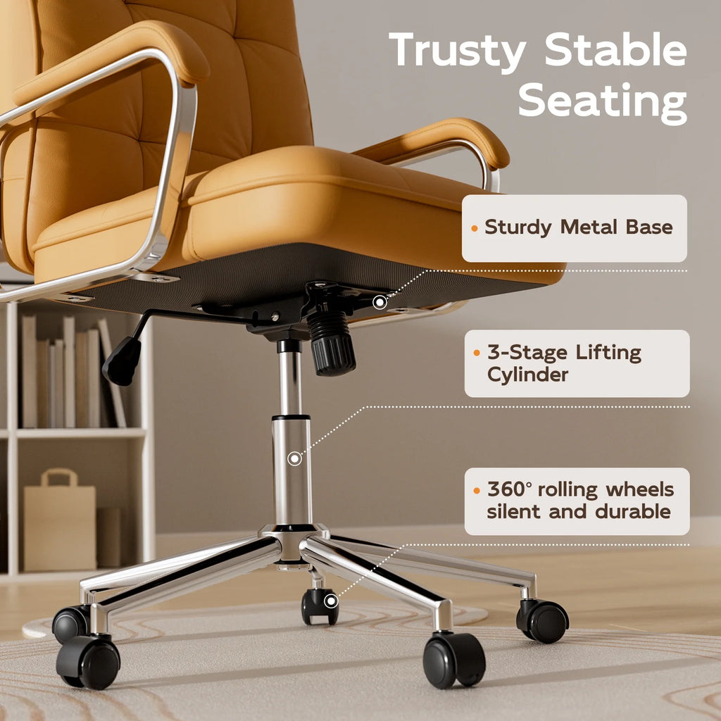Solfway White Office Chair, Swivel Leather Computer Desk Chair with Wheels and Padded Arms, Executive Office Chair for Adults