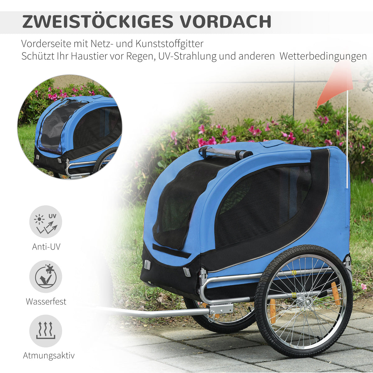 PawHut Fahrradanhänger bis 20kg Universalkupplung Sicherheitsanker Reflektor Stahl Blau+Schwarz