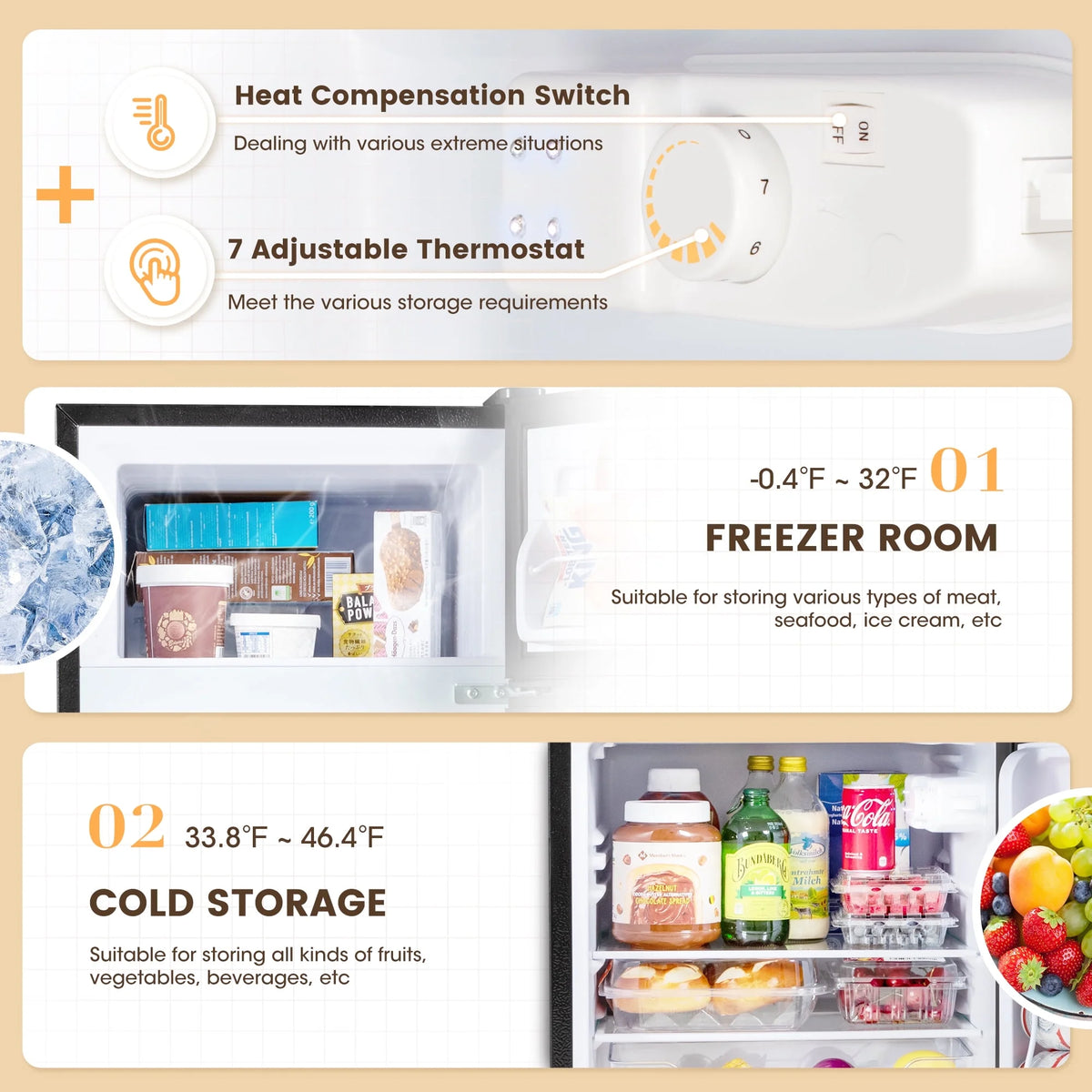 Manastin 3.5 Cu.ft Mini Fridge with Freezer - Quiet, Energy - Efficient, and Space - Smart, Black