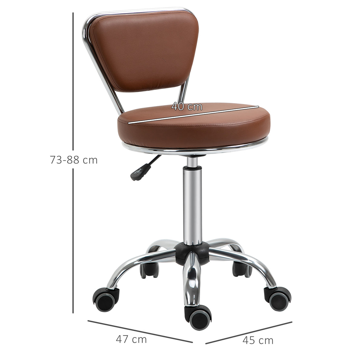 HOMCOM Vintage Massagehocker - drehbarer Arbeitsstuhl 360° - Höhenverstellbarer Sitz 49-64 cm - braunes Kunstleder verchromtes Metall