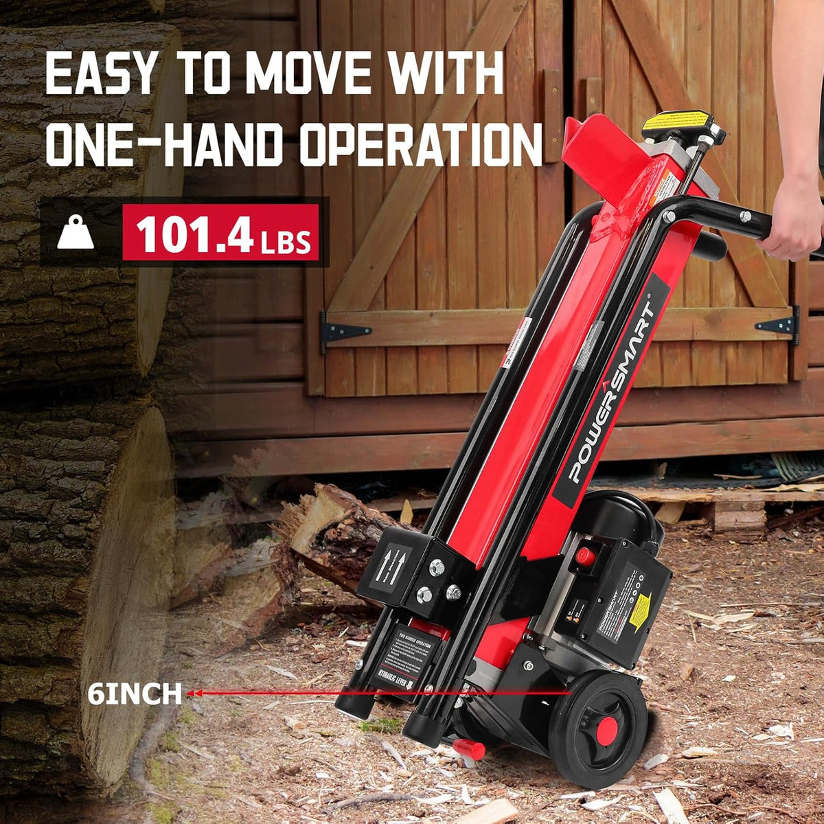 PowerSmart Electric Log Splitter 7-Ton - Efficient Wood Splitter with 3500 Motor Speed, 15 Amp, Horizontal Full Beam Design and Steel Wedge for Firewood & Kindling Cutting