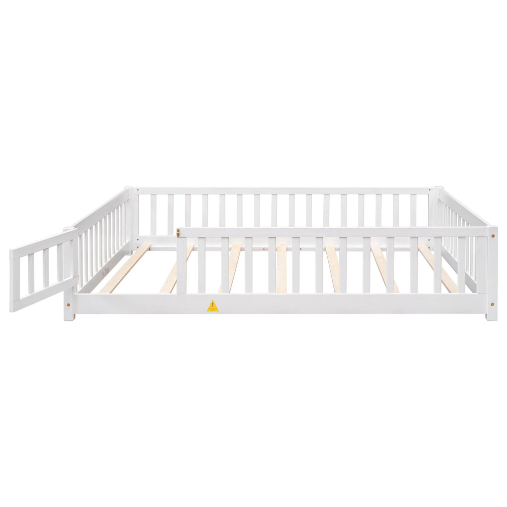 Bellemave Twin Size Floor Beds, Wood Montessori Bed with Fence Railings & Support Slats, No Box Spring Needed (Gray