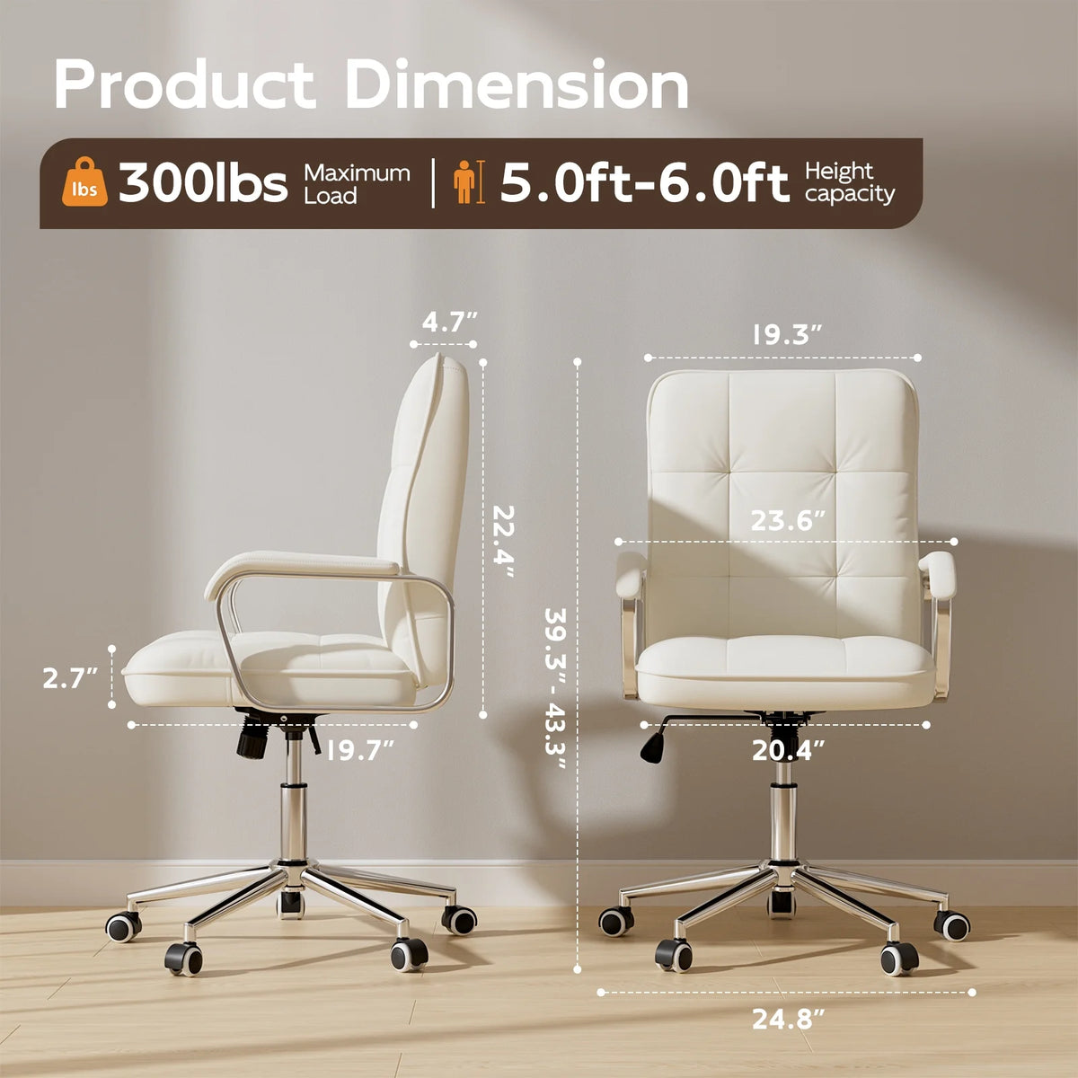 Solfway White Office Chair, Swivel Leather Computer Desk Chair with Wheels and Padded Arms, Executive Office Chair for Adults