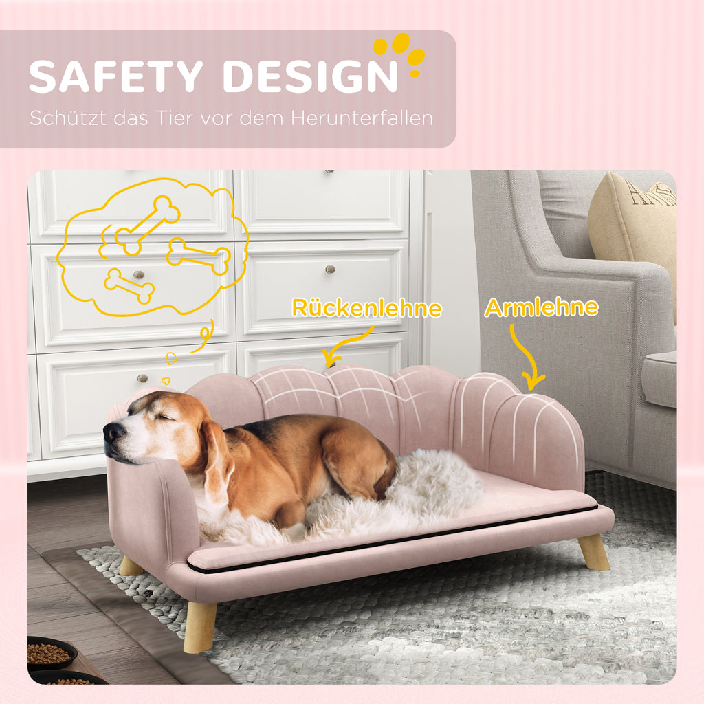 PawHut Haustiersofa für mittelgroße und große Hunde bis 25 kg, robustes Holz, gepolstert, Rosa