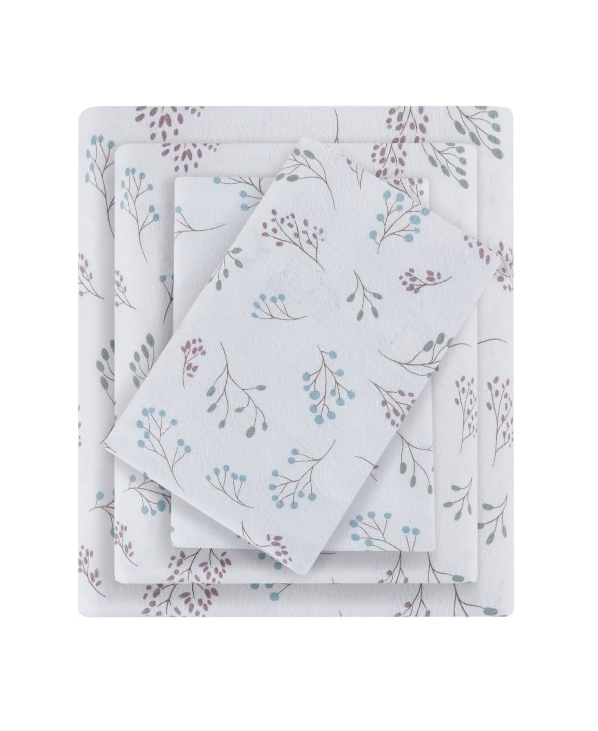 Beautyrest - Oversized Cotton Flannel 4 Piece Sheet Set - Full - White Tossed Botanical