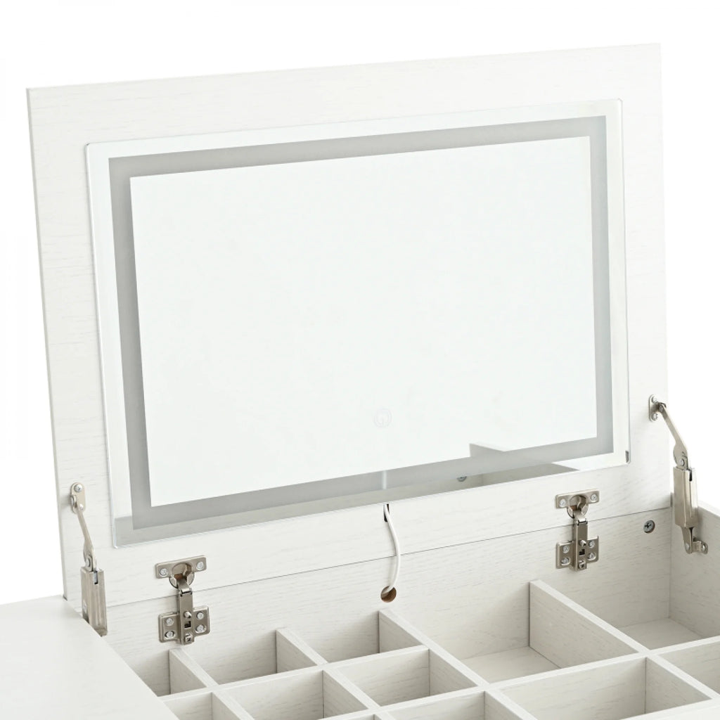 3 - in - 1 Vanity Desk with Lighted Flip - Top Mirror & Adjustable Cabinet, Makeup Dressing Table with Stool, Dresser with Drawers for Bedroom, White