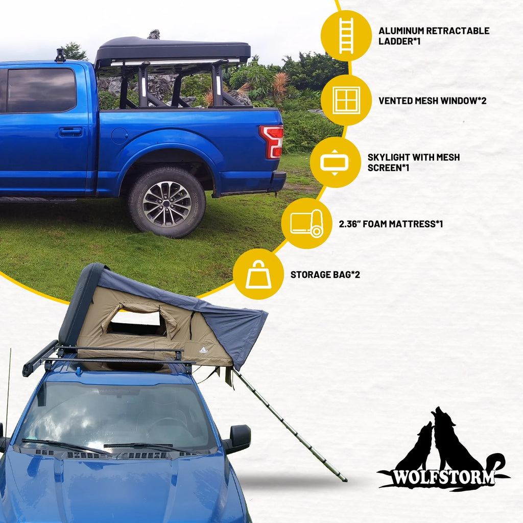 WOLFSTORM Hardshell Rooftop Tent, 2 - 3 Person, Khaki, Waterproof, 143.3 lb