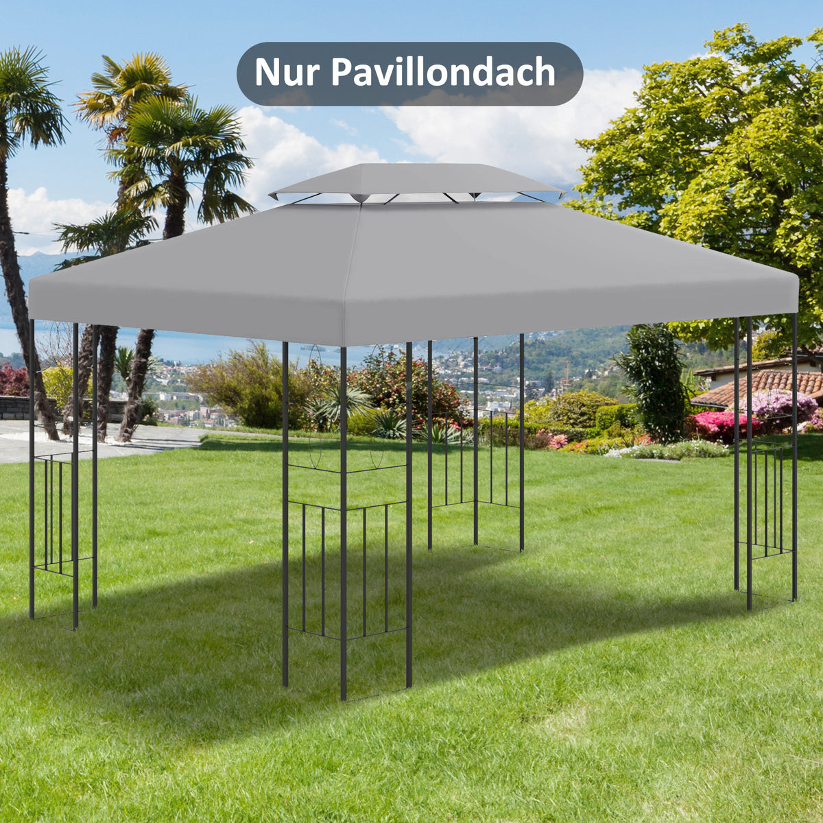 Outsunny Ersatzdach für Metallpavillon 3x4m wasserabweisend Pavillondach mit Doppeldach, Ersatzbezug für Gartenpavillon Partyzelt Gartenzelt Polyester Hellgrau